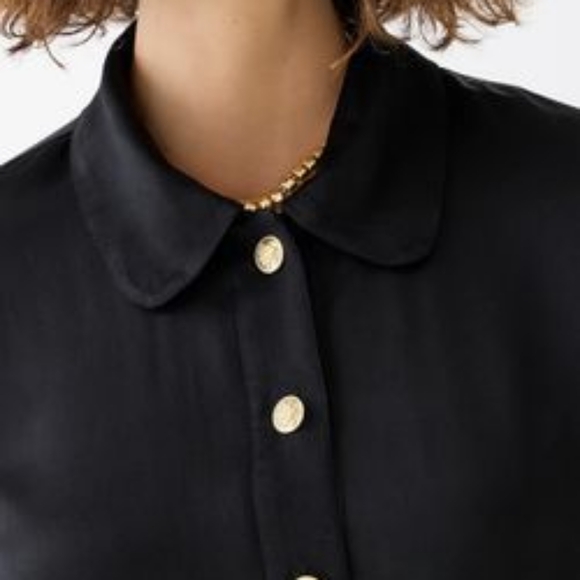 J CREW Black Lady Jacket In Luster Crepe Women's Jacket Gold Tone Button Down - Picture 4 of 12